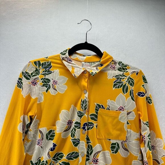 DNA Couture Top Womens Size S Floral Shirt Button Front Long Sleeve Yellow - Picture 3 of 11